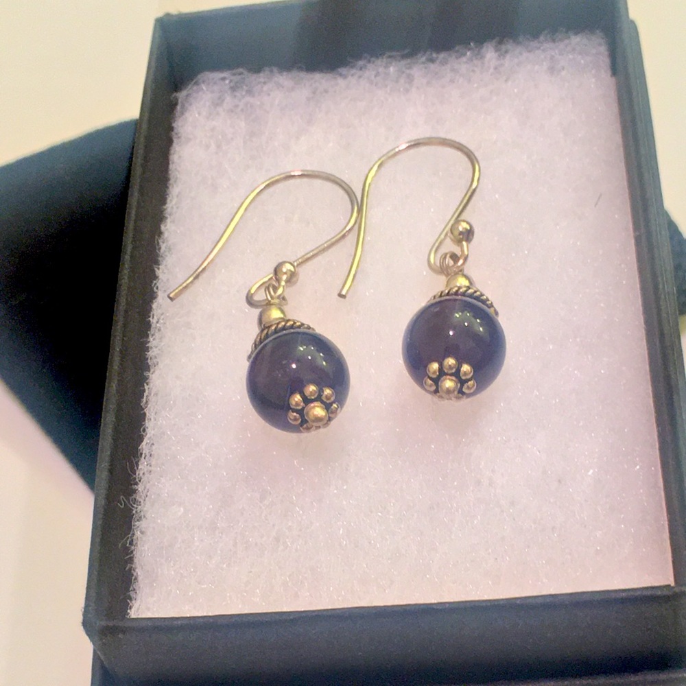 Amethyst & Sterling Silver Dangle Indian Boho Earrings - Picture 5 of 6